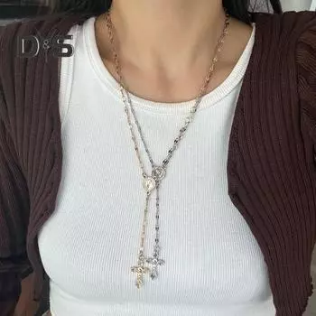 Женское ожерелье с подвеской в виде креста, регулируемая удлиненная цепь, гальванизированный сплав, полая цепь, женское ожерелье на ключицу, шейные украшения серебряный