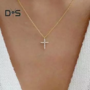 Женское ожерелье с подвеской в виде креста со стразами, полая цепочка, женское ожерелье на ключицу, повседневное, выпускное, вечернее, езда на работу, шея, ювелирные изделия золотистый