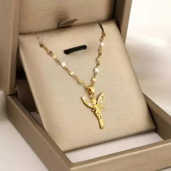 Женское ожерелье с подвеской в виде цветочной феи, декором из стразов, регулируемой цепочкой, стильное ожерелье из сплава для повседневной носки и подарков золотистый