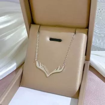 Женское ожерелье с подвеской в виде рога оленя, блестящая, регулируемая длина, полированная титановая сталь, подарок на день рождения золотистый