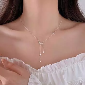 Женское ожерелье с подвеской в виде луны и звезды, стразы, регулируемая цепочка из сплава для ключицы, подарок