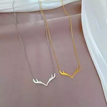 Женское ожерелье с подвеской в виде рога оленя, блестящая, регулируемая длина, полированная титановая сталь, подарок на день рождения золотистый