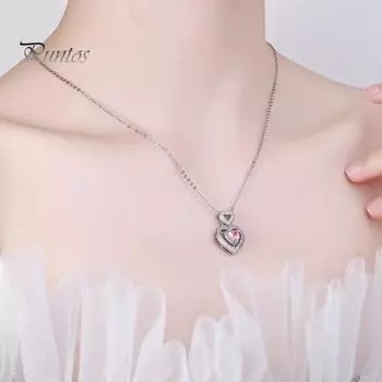 Женское ожерелье с подвеской в виде полого сердца, мерцающими стразами, регулируемой длины, украшение на шею, повседневная одежда, подарок, легкое женское ожерелье на ключицу розовый