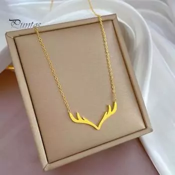 Женское ожерелье с подвеской в виде рога оленя, блестящая регулируемая длина, полированная титановая сталь, подарок на день рождения для девочек, украшения на шею для повседневных вечеринок золотистый