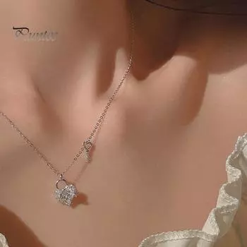 Женское ожерелье с подвеской в виде ключа в форме сердца, ожерелье из титановой стали, изысканное мастерство, регулируемая длина ожерелья серебряный