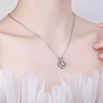 Женское ожерелье с подвеской в виде полого сердца, мерцающими стразами, регулируемой длины, украшение на шею, повседневная одежда, подарок, легкое женское ожерелье на ключицу розовый