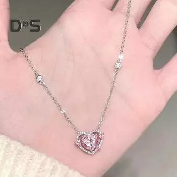 Женское ожерелье с подвеской в виде сердца из циркона, нежное розовое сердечко, женское украшение для жены, дочери, подруги, подарки розовый