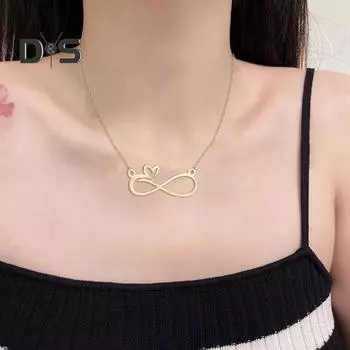 Женское ожерелье с подвеской в виде восьмерки в форме сердца, регулируемая длина, колье-чокер, полое нелиняющее ожерелье, ювелирный аксессуар серебряный