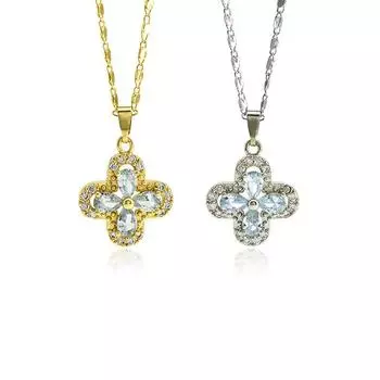 Женское ожерелье с подвеской в виде цветка из циркония в японском и корейском стиле с четырьмя листочками X05096B