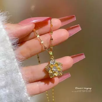 Женское ожерелье с подвеской в виде снежинки и циркона, женское ожерелье с дикой цепочкой на ключицы, титановое модное ожерелье, ювелирные изделия