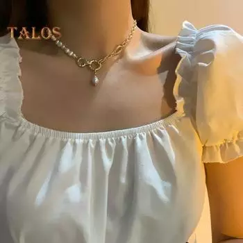 Женское ожерелье с полой цепочкой из искусственного жемчуга в стиле ретро в стиле барокко с регулируемой удлиненной длиной, колье для выпускного вечера, женские украшения на шею золотистый