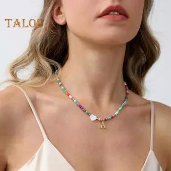 Женское ожерелье с разноцветными бусинами, подвеской в виде буквы, декором в виде сердца, регулируемой длиной, этническим богемным стилем, пляжными украшениями на шею, женским подарком A