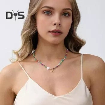 Женское ожерелье с разноцветными бусинами, подвеской в виде буквы, декором в виде сердца, регулируемой длиной, этническим богемным стилем, пляжными украшениями на шею, женским подарком S