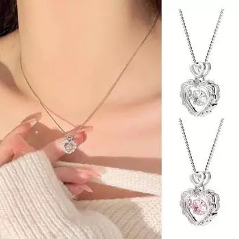 Женское ожерелье с розовым кулоном в форме сердца со стразами, регулируемая длина, ожерелье на ключицу, подарок на День святого Валентина, годовщину, свадьбу, выпускной, ювелирные изделия на шею белый