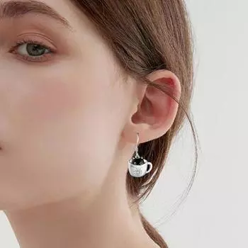 Женское ожерелье с серьгами-крючками Черная кошка в форме чашки Регулируемое ожерелье на день рождения B