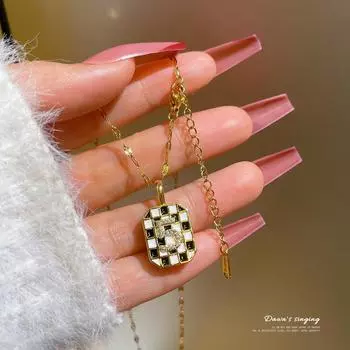 Женское ожерелье с узором «гусиные лапки», черно-белое цифровое ожерелье в шахматном порядке, роскошная изысканная цепочка на ключицы для женственной девушки