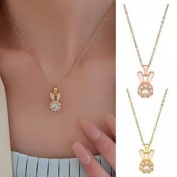 Женское ожерелье с вращающимся кроликом, элегантная изысканная тонкая цепочка, подарок, роскошный кролик с инкрустацией горным хрусталем золотистый