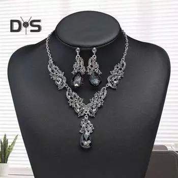 Женское ожерелье, серьги, комплект, роскошные симметричные ретро стразы, полые антиаллергенные висячие серьги, комплект ювелирных изделий для свадьбы, выпускного, юбилея красный