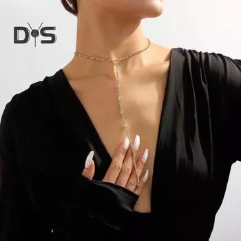 Женское ожерелье со стразами, длинная кисточка, изысканное колье из нержавеющей стали, ожерелье, украшение на шею и грудь, ювелирные изделия серебряный