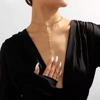 Женское ожерелье со стразами, длинная кисточка, изысканное колье из нержавеющей стали, ожерелье, украшение на шею и грудь, ювелирные изделия золотистый