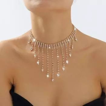 Женское ожерелье со стразами для выпускного вечера, симметричное ажурное ожерелье из нержавеющей стали, роскошная изысканная невеста, свадебное украшение на шею королевы, ювелирные изделия на шею золотистый