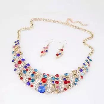 Женское ожерелье со стразами и спиральными нагрудниками, серьги с крючками, массивный комплект ювелирных изделий для вечеринок