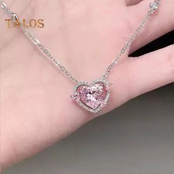 Женское ожерелье со стразами, кулон в форме сердца, полая цепочка, регулируемое украшение на шею, ювелирные изделия, подарок на день рождения, вечерние, выпускной, ключичное ожерелье розовый