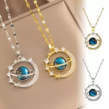 Женское ожерелье со стразами, лунной звездой, подвеской в виде небесного тела, украшение на шею, регулируемое ювелирное изделие для выпускного вечера, свиданий, ожерелье на ключице золотистый