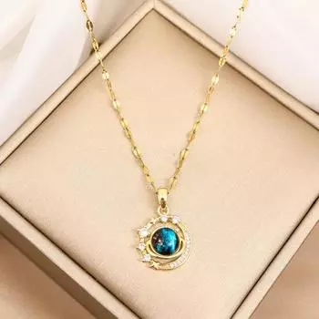 Женское ожерелье со стразами, лунной звездой, подвеской в виде небесного тела, украшение на шею, регулируемое ювелирное изделие для выпускного вечера, свиданий, ожерелье на ключице золотистый