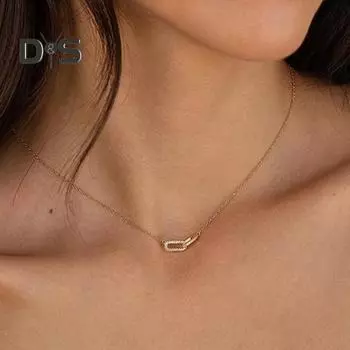 Женское ожерелье со стразами, подвеска-скрепка, регулируемая, с удлиненной полой цепочкой, женское ожерелье на ключицу, ювелирное украшение на шею золотистый