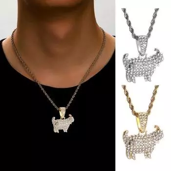 Женское ожерелье со стразами, украшение в виде витой цепочки, подвеска в виде козла, хип-хоп стиль, полированный сплав, украшения для вечеринок, свиданий, шеи серебряный