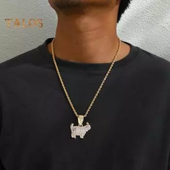 Женское ожерелье со стразами, украшение в виде витой цепочки, подвеска в виде козла, хип-хоп стиль, полированный сплав, украшения для вечеринок, свиданий, шеи серебряный