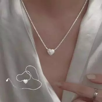 Женское ожерелье сверкающего серебряного цвета, удлиненное регулируемое элегантное гипоаллергенное маленькое ожерелье с сердечком на ключице серебряный