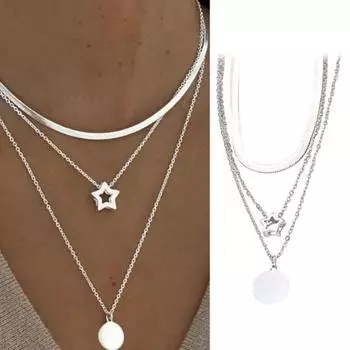 Женское ожерелье, трехслойное однотонное полое ожерелье, индивидуальная регулируемая длина, для выпускного вечера, для свиданий, шеи серебряный