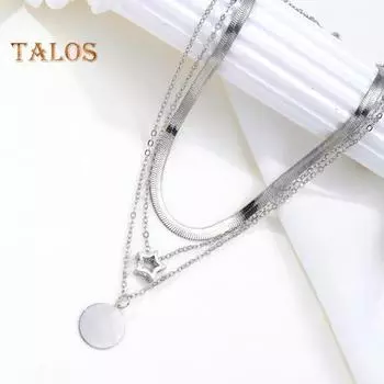 Женское ожерелье, трехслойный кулон со звездой, сплошной цвет, полая цепочка, индивидуальная регулируемая длина, выпускной, повседневные свидания, украшения для шеи, женское ожерелье на ключице серебряный