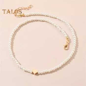 Женское ожерелье в богемном стиле, подвеска в виде сердца из искусственного жемчуга, регулируемая длина, легкие украшения на шею, женское ожерелье с подвеской для выпускного вечера белый