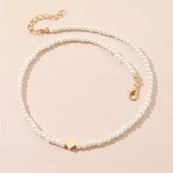 Женское ожерелье в богемном стиле с подвеской в форме сердца из искусственного жемчуга, регулируемая длина шеи белый