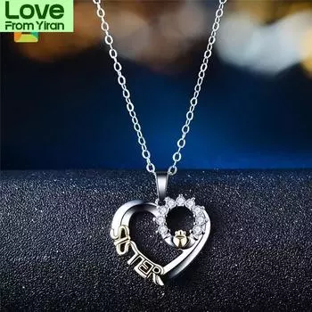 Женское ожерелье в форме сердца, подарочное ожерелье, ожерелье в форме сестринского письма, инкрустированное цирконием, кулон в виде короны, блестящее ожерелье золотой