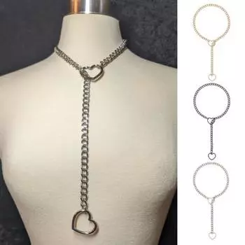 Женское ожерелье в форме сердца, полая цепочка, регулируемая хип-хоп, панк-стиль, нержавеющая сталь, вечерние клубные украшения на шею, ювелирные изделия чёрный