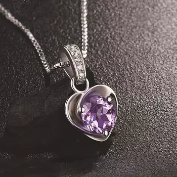 Женское ожерелье в форме сердца с кристаллами, посеребренным аметистом, подарок в корейском стиле, подвеска «Фиолетовый дух»