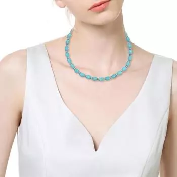 Женское ожерелье в стиле ретро, богемный этнический стиль, искусственная бирюза, регулируемая длина, зажим-лобстер, декор со стразами, женское колье, украшения на шею синий