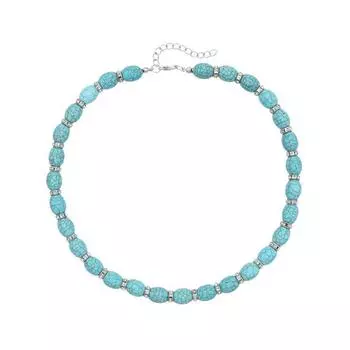 Женское ожерелье в стиле ретро, искусственная бирюза, регулируемая длина, клипса-лобстер, декор со стразами, женское колье синий