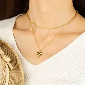 Женское ожерелье в виде двухслойного персикового сердца в стиле Ins Gold, небольшое и роскошное ювелирное изделие высокого класса, которое не выцветает 41CM