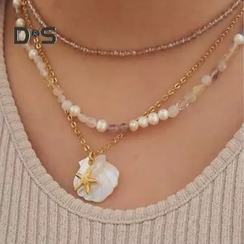 Женское ожерелье в виде ракушки, кулон, черепаха, морская звезда, декор в виде дельфина, нержавеющая сталь, отпуск, пляжный стиль, ожерелье на ключицу, ювелирные изделия на шею