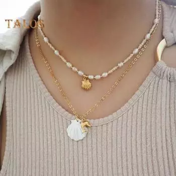 Женское ожерелье в виде ракушки, кулон, черепаха, морская звезда, декор в виде дельфина, нержавеющая сталь, отпуск, пляжный стиль, ожерелье на ключицу, ювелирные изделия на шею B