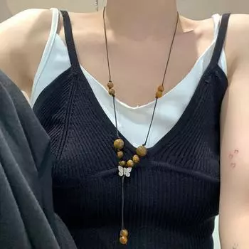 Женское ожерелье в винтажном этническом китайском стиле с подвеской-бабочкой, длинное платье, женское очарование ручной работы