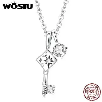 Женское ожерелье WOSTU из стерлингового серебра 925 пробы с тонким ключом и замком, изысканное ювелирное изделие на годовщину, 16,9 дюйма, регулируемое