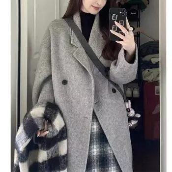 Женское пальто 3XL Пальто средней длины Осень-зима Новый темперамент Коммуникационный топ длиной до колена Свободное пальто в корейском стиле M