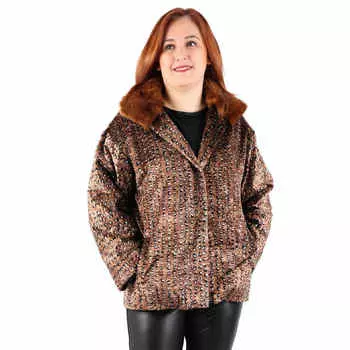 Женское пальто больших размеров Fierte Ynts2007 Прозрачный меховой воротник с замком Подкладка из искусственного меха с карманами с рисунком Коричневый
