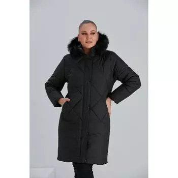 Женское пальто больших размеров Fierte Rg9769 со съемным капюшоном, длинное, стеганое